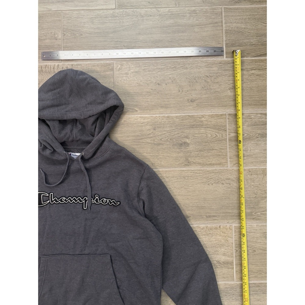 Champion Hoodie Mens Large Gray Script Logo Pullover Sweatshirt Embroidered - Picture 6 of 16